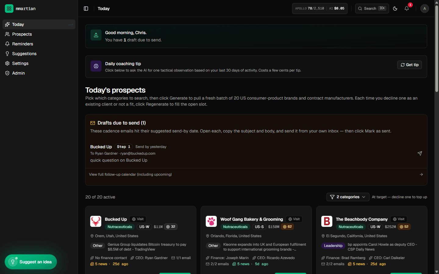 Prospecting Copilot product screenshot